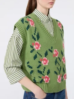 Inlaid cotton-blend gilet - GREEN