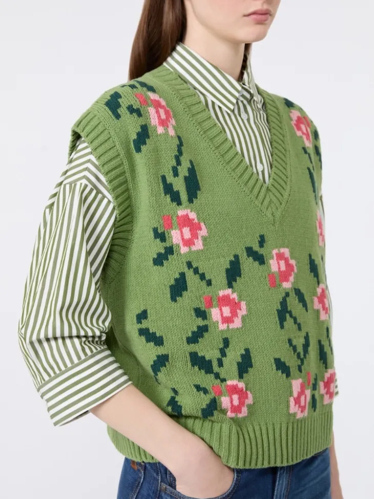 Inlaid cotton-blend gilet - GREEN