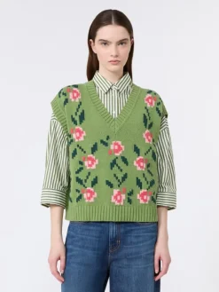 Inlaid cotton-blend gilet - GREEN