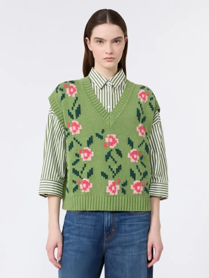 Inlaid cotton-blend gilet - GREEN