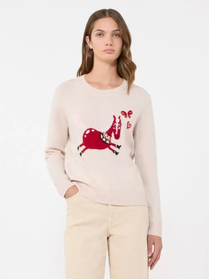 Inlay-detail cashmere sweater - SAND