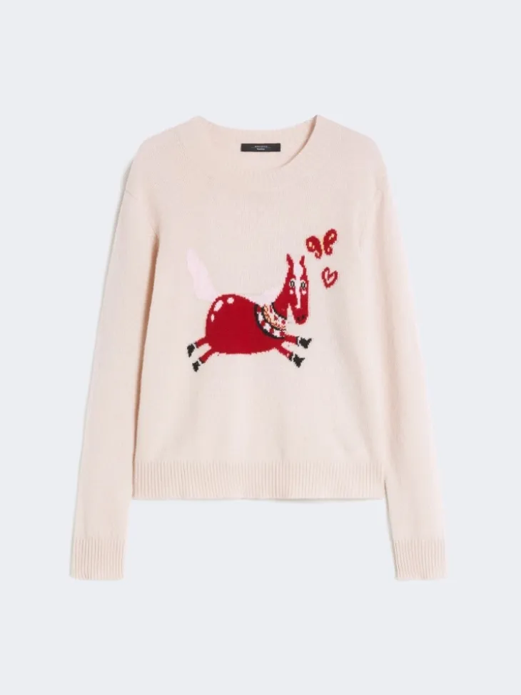 Inlay-detail cashmere sweater - SAND