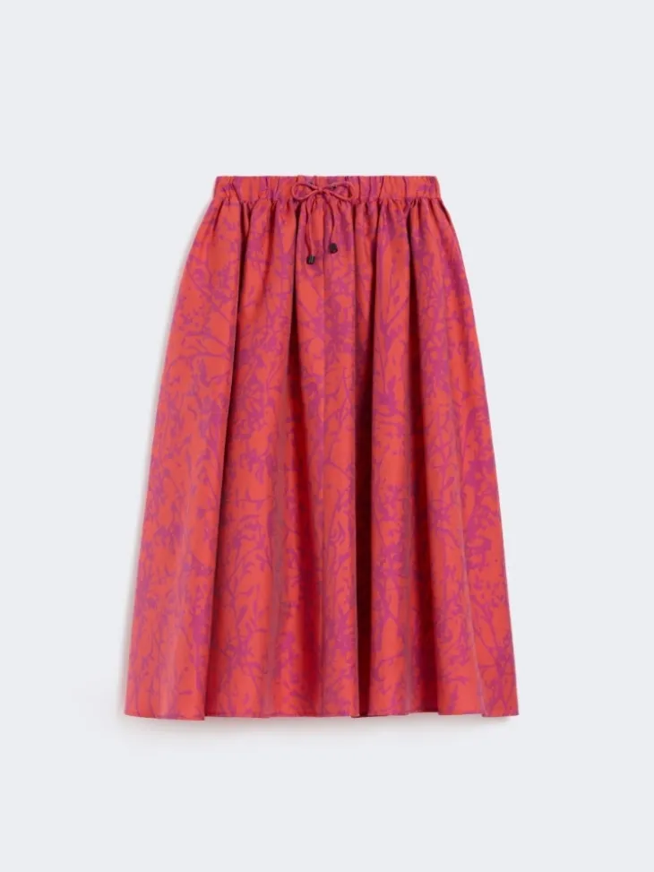 Jacquard cotton and silk midi skirt - CORAL