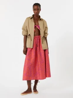 Jacquard cotton and silk midi skirt - CORAL