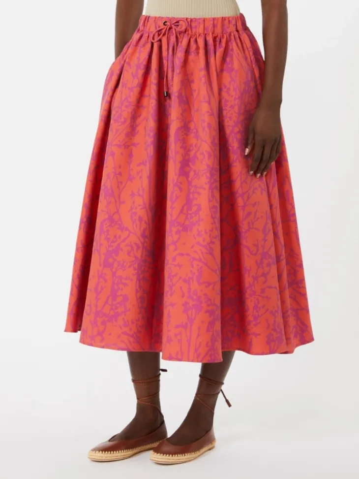 Jacquard cotton and silk midi skirt - CORAL