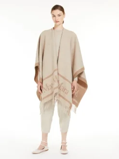Jacquard wool poncho - BEIGE