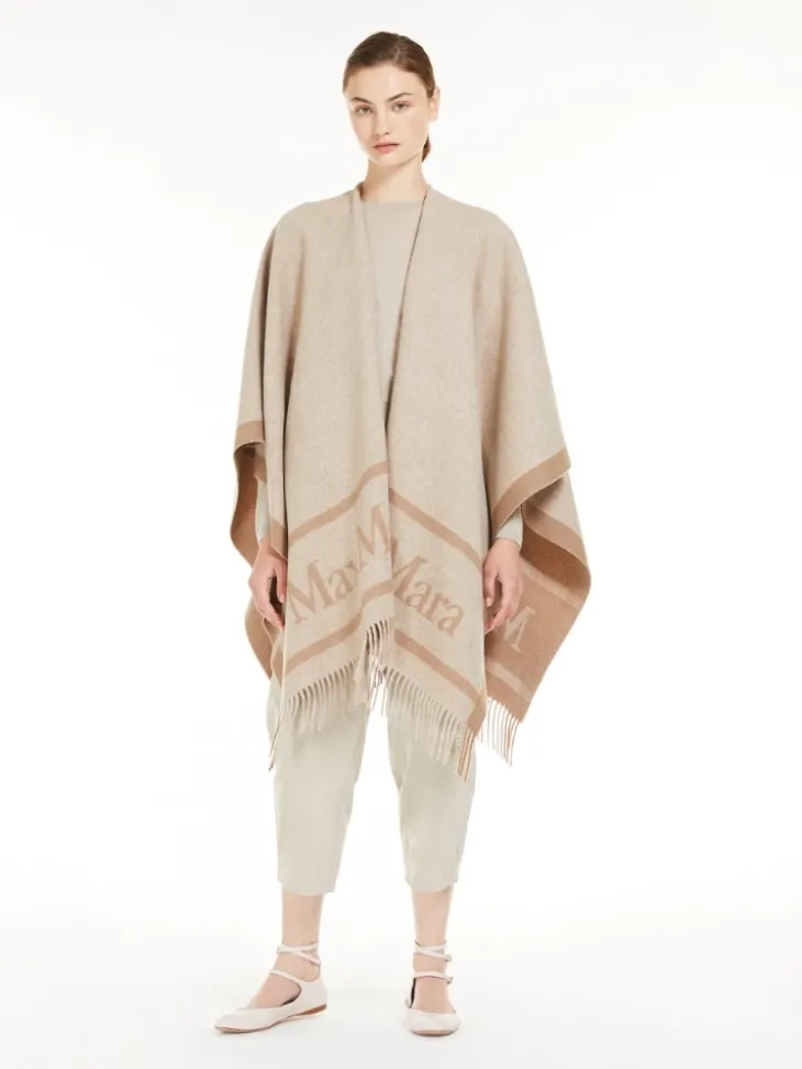 Jacquard wool poncho - BEIGE