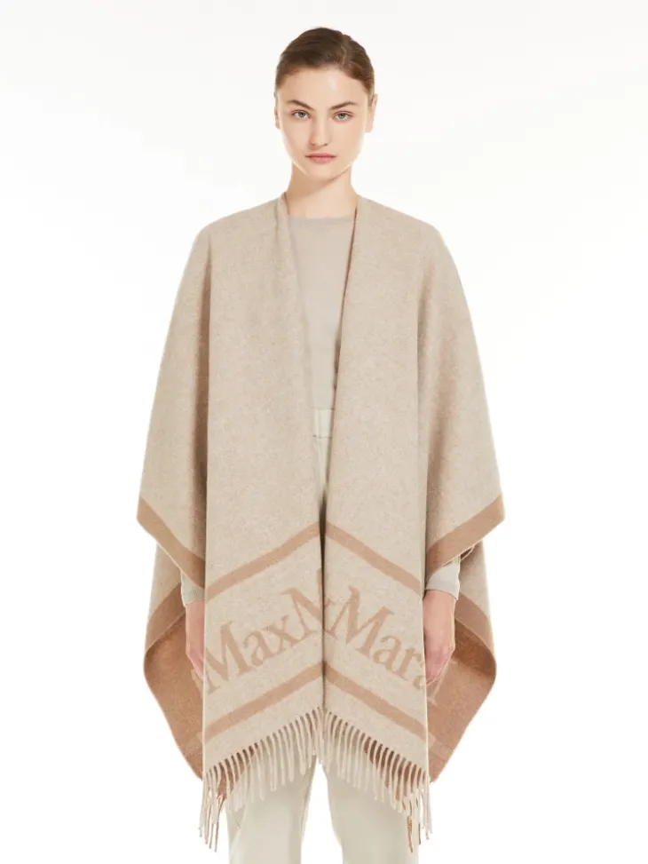 Jacquard wool poncho - BEIGE