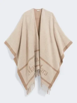Jacquard wool poncho - BEIGE