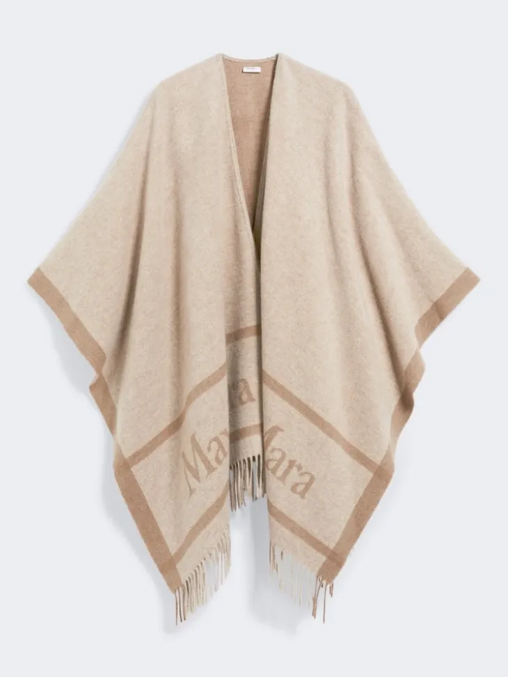 Jacquard wool poncho - BEIGE