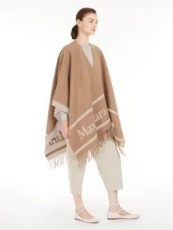 Jacquard wool poncho - CAMEL