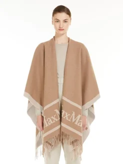 Jacquard wool poncho - CAMEL