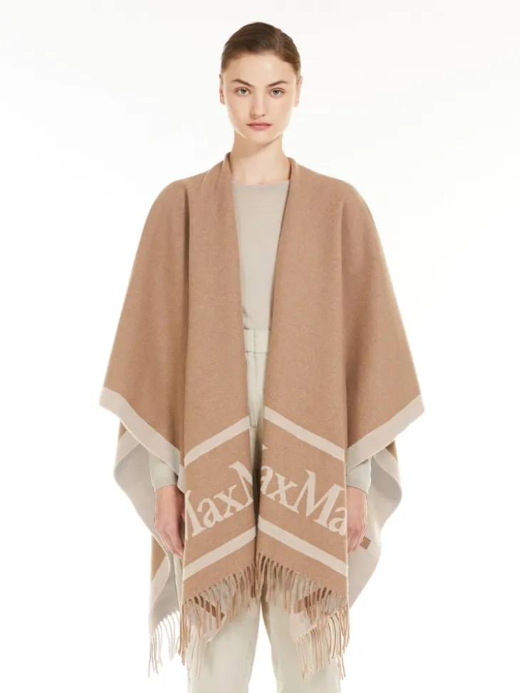 Jacquard wool poncho - CAMEL