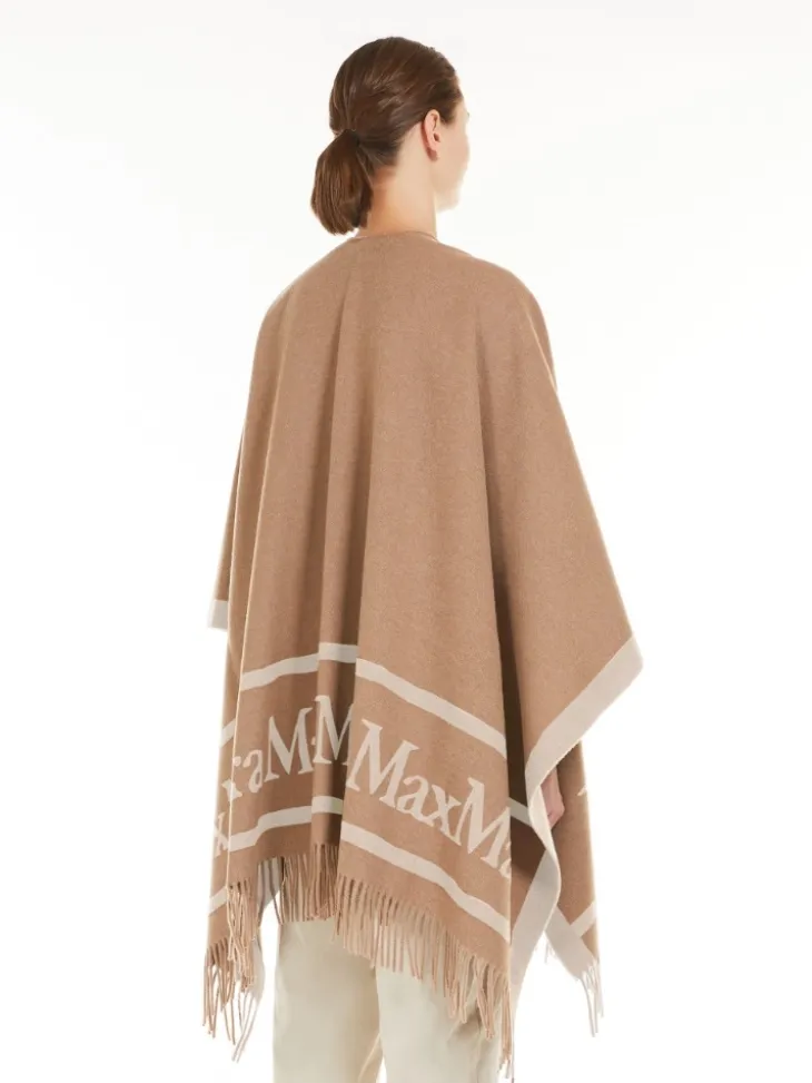 Jacquard wool poncho - CAMEL