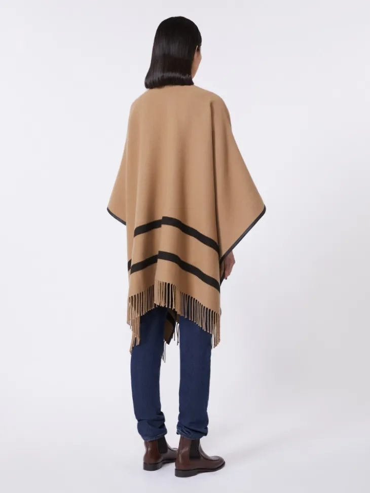 Jacquard wool poncho - CAMEL
