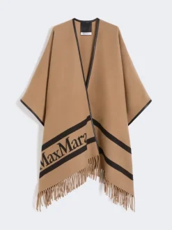 Jacquard wool poncho - CAMEL
