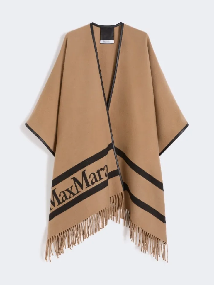 Jacquard wool poncho - CAMEL
