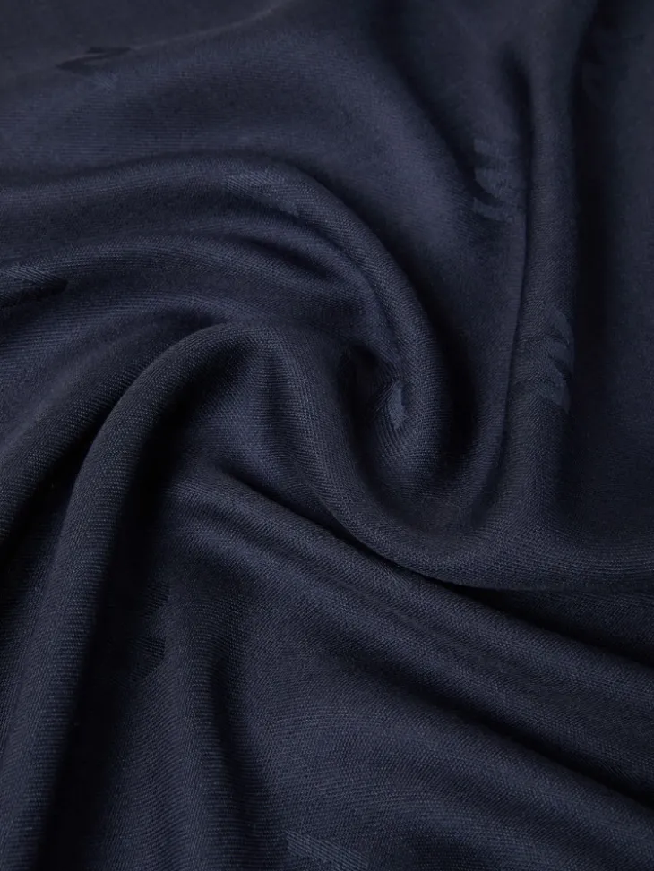Jacquard-knit wool and silk shawl - MIDNIGHTBLUE