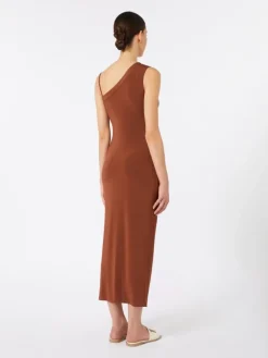 Jersey one-shoulder dress - CHOCOLATE