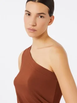 Jersey one-shoulder dress - CHOCOLATE