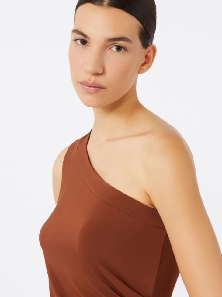 Jersey one-shoulder dress - CHOCOLATE