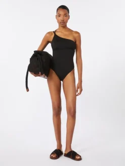 Jersey one-shoulder swimsuit - BLACK
