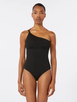 Jersey one-shoulder swimsuit - BLACK