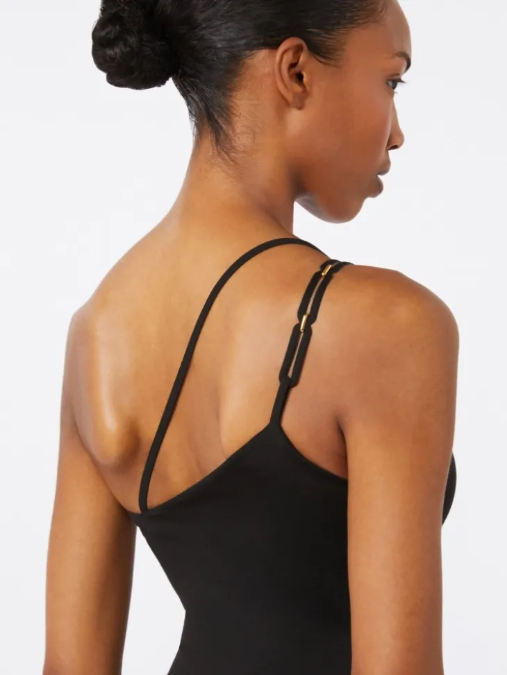 Jersey one-shoulder swimsuit - BLACK