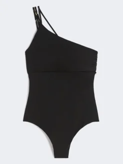 Jersey one-shoulder swimsuit - BLACK
