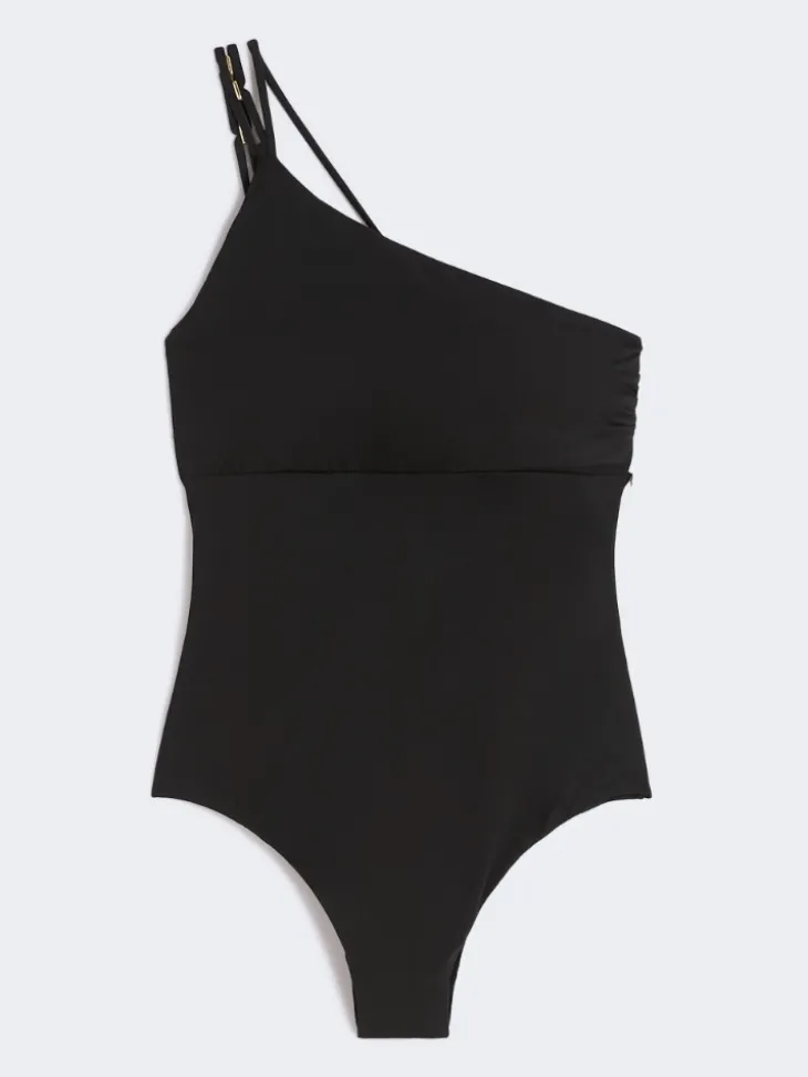 Jersey one-shoulder swimsuit - BLACK