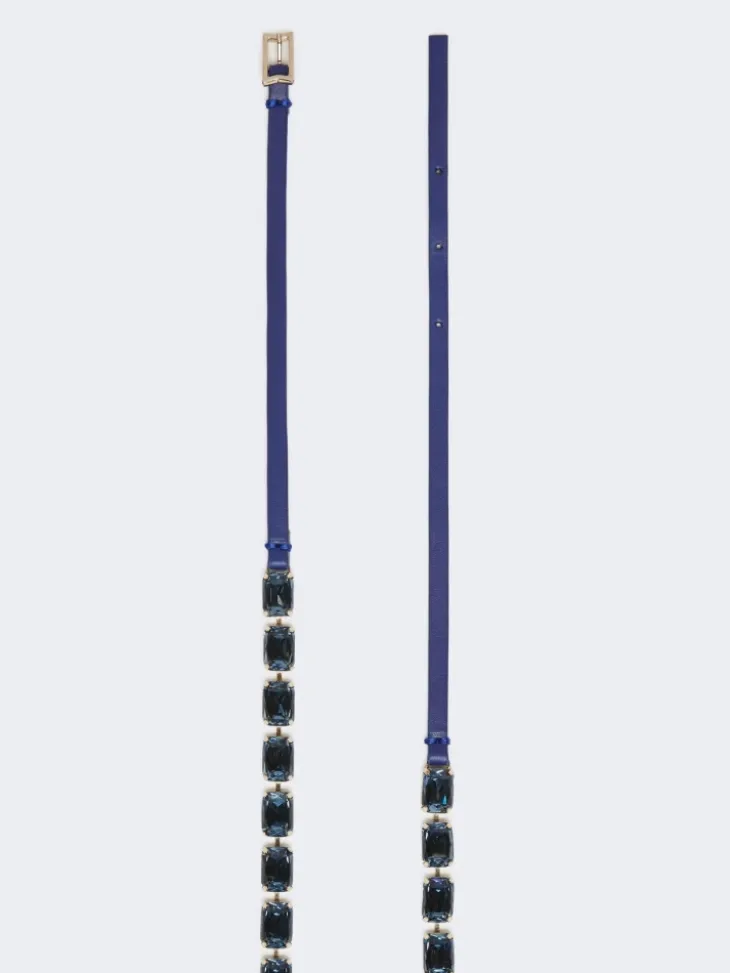Jewelled nappa leather belt - CORNFLOWER BLUE