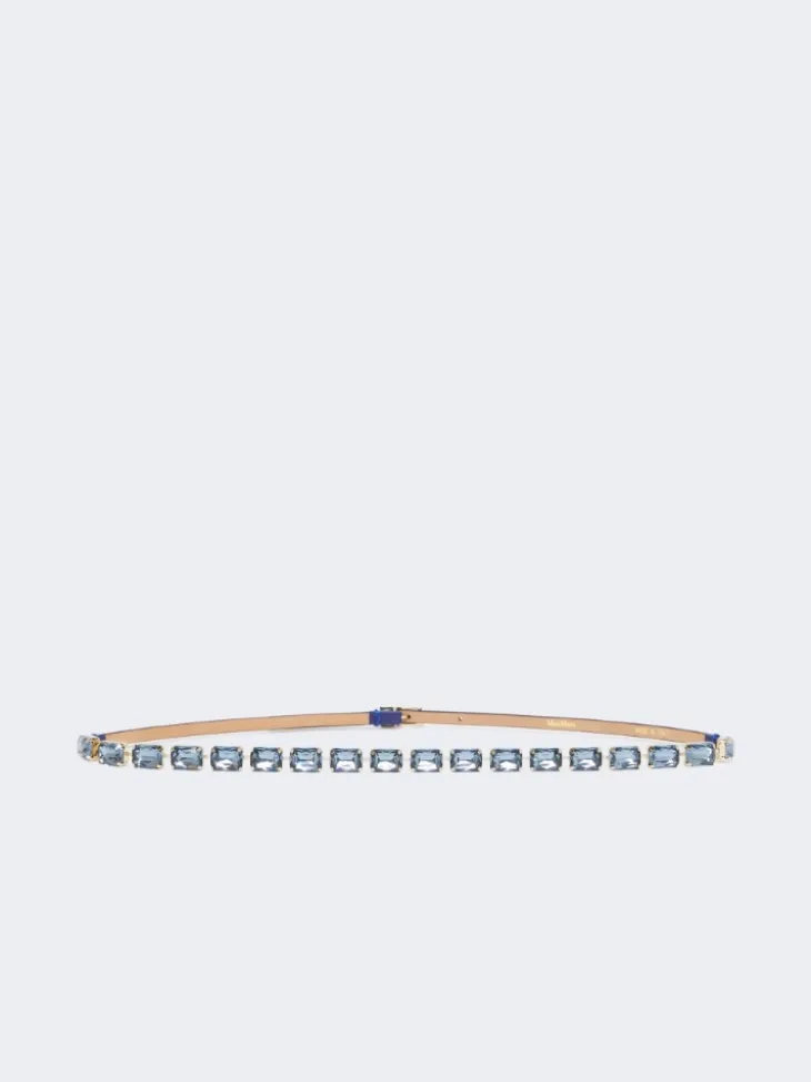 Jewelled nappa leather belt - CORNFLOWER BLUE