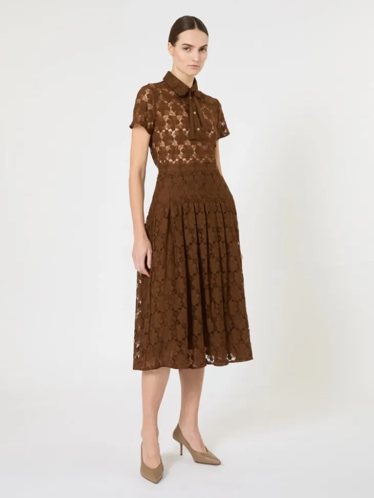 Lace midi skirt - CHOCOLATE
