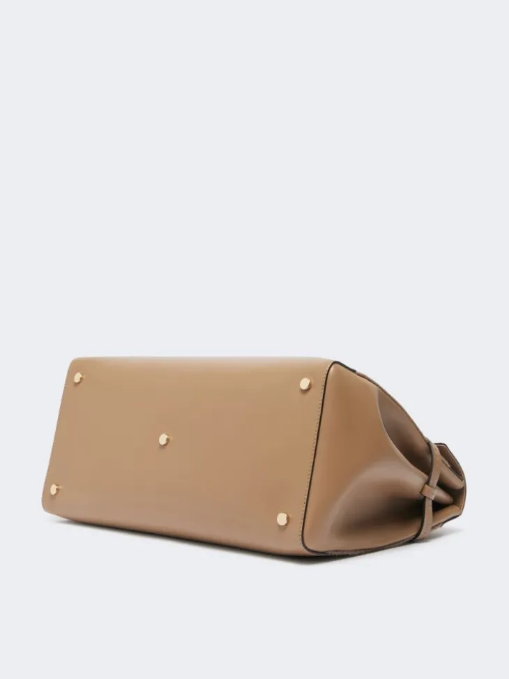 Large cashmere and leather handbag - BROWN