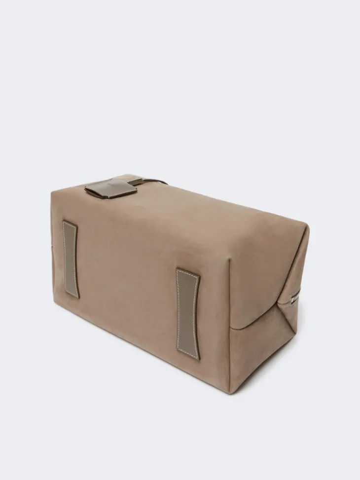 Large nubuck leather Boston bag - TURTLEDOVE