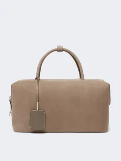 Large nubuck leather Boston bag - TURTLEDOVE