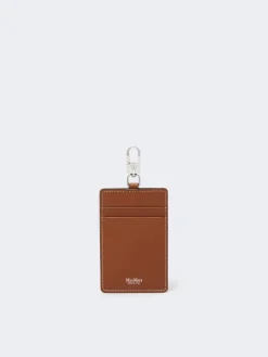 Leather badge holder - AMBER BROWN