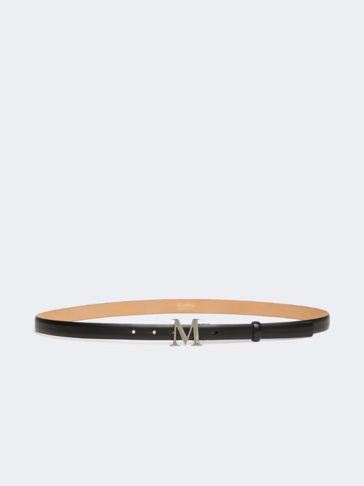 Leather belt with Monogram buckle - BLACK