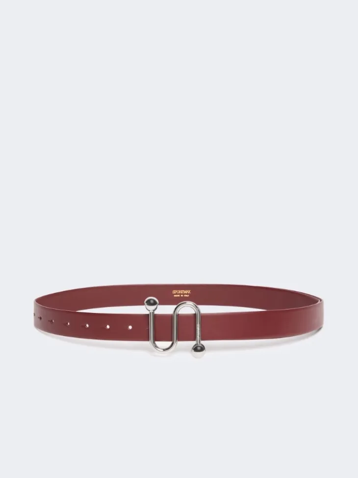 Leather belt with S buckle - BORDEAUX