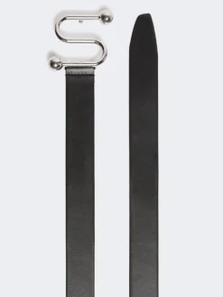 Leather belt with S buckle - BLACK