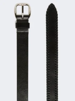 Leather belt with tip - BLACK