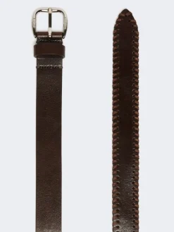 Leather belt with tip - DARK BROWN