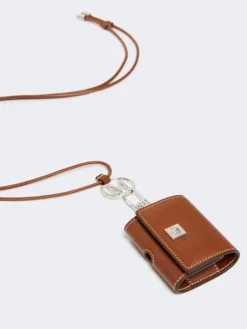 Leather earphone pouch - AMBER BROWN