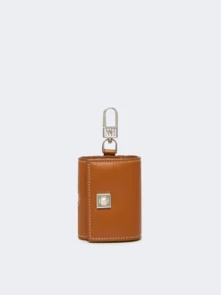 Leather earphone pouch - RUST