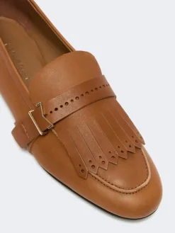 Leather loafers with fringe - AMBER BROWN