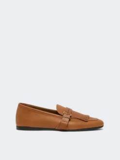 Leather loafers with fringe - AMBER BROWN