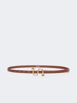 Leather low-waist belt - BROWN