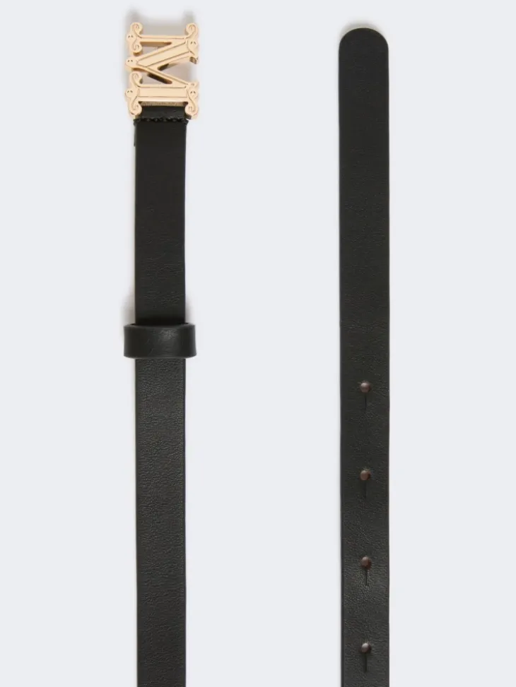 Leather Monogram belt - BLACK