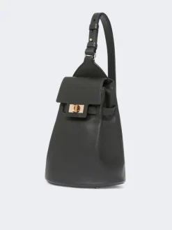 Leather, one-shoulder Margaux backpack - BLACK