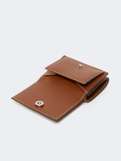 Leather tri-fold purse - AMBER BROWN